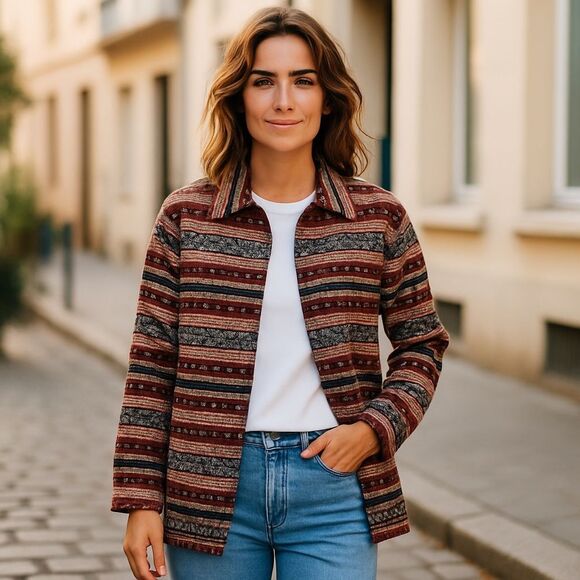 Alfred Dunner Jackets & Blazers - Women's Alfred Dunner Brown and Red Tapestry Blazer Size 12